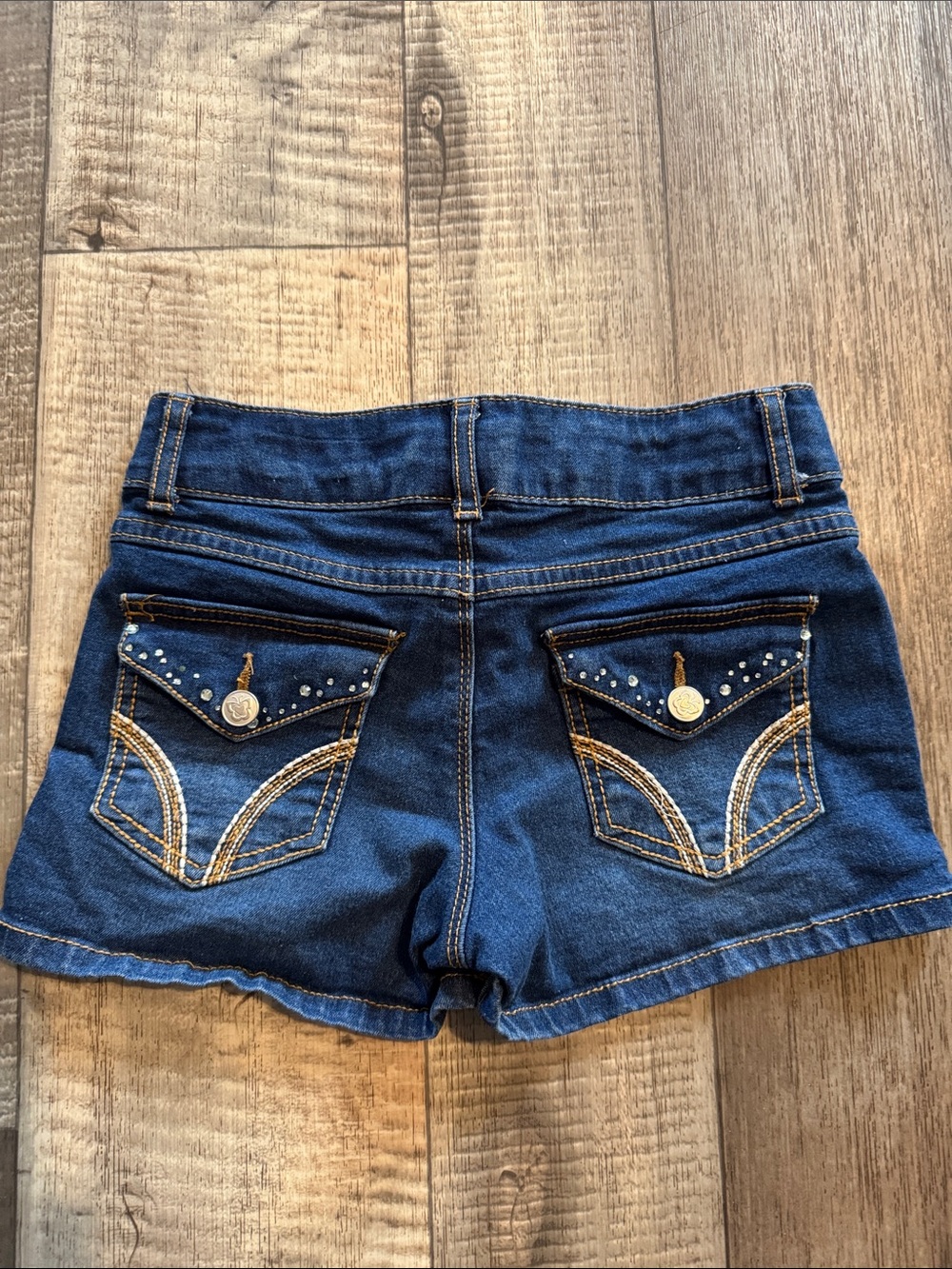 Beautees Dark Blue Denim Shorts with Embellished Back Pockets-size 10